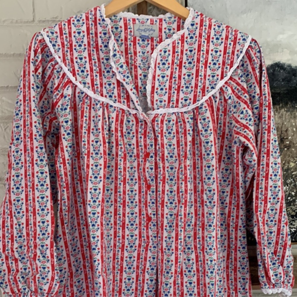 Lanz of Salzburg Foral Striped Long Sleeve Nightgown